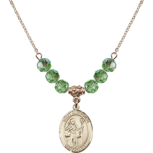 14kt Gold Filled Saint Augustine Birthstone Necklace with Peridot Beads - 8007