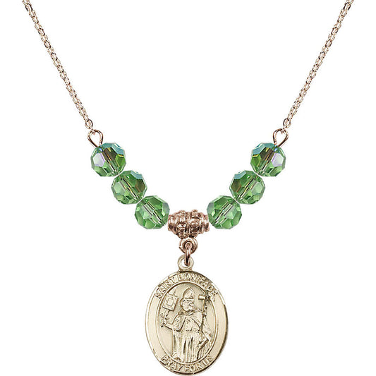 14kt Gold Filled Saint Boniface Birthstone Necklace with Peridot Beads - 8009