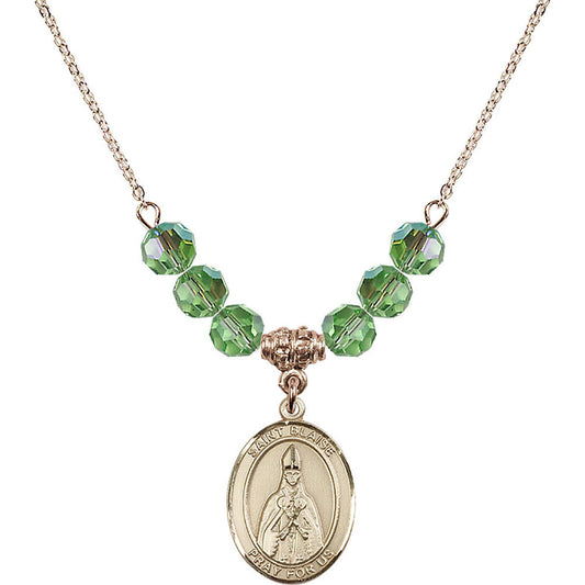 14kt Gold Filled Saint Blaise Birthstone Necklace with Peridot Beads - 8010