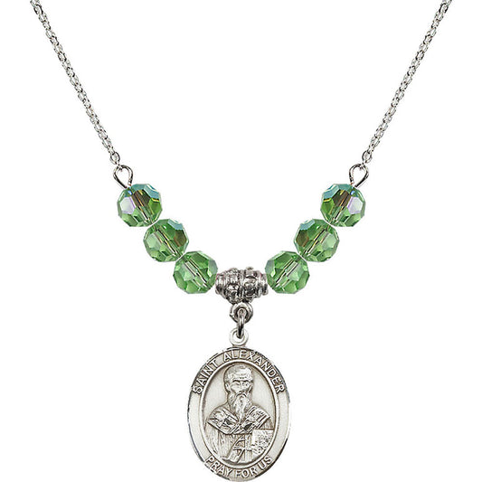 Sterling Silver Saint Alexander Sauli Birthstone Necklace with Peridot Beads - 8012