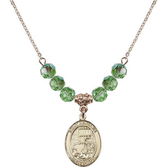 14kt Gold Filled Saint Benjamin Birthstone Necklace with Peridot Beads - 8013