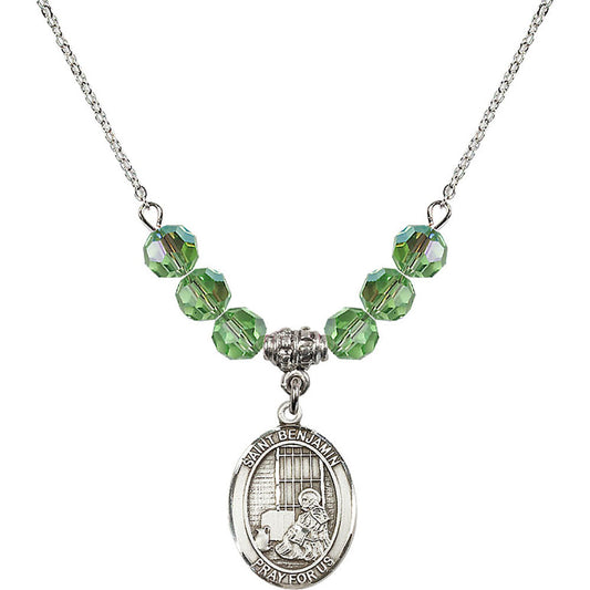 Sterling Silver Saint Benjamin Birthstone Necklace with Peridot Beads - 8013