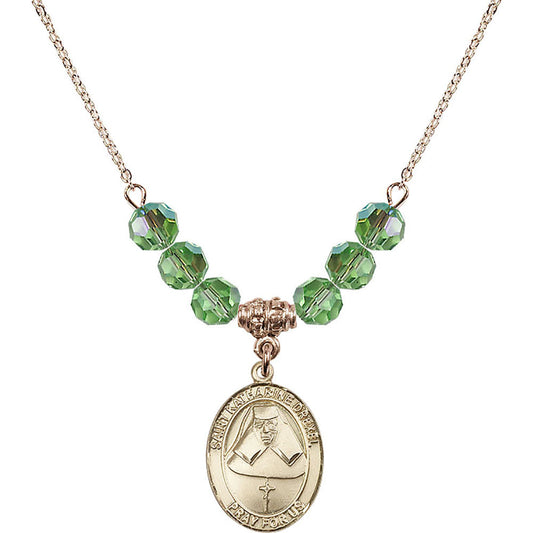 14kt Gold Filled Saint Katharine Drexel Birthstone Necklace with Peridot Beads - 8015