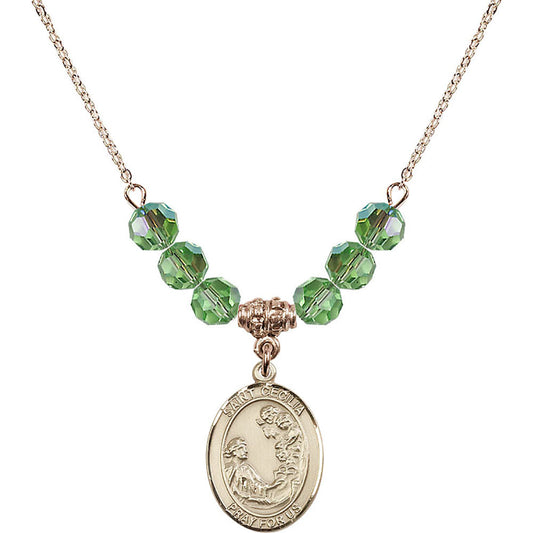 14kt Gold Filled Saint Cecilia Birthstone Necklace with Peridot Beads - 8016