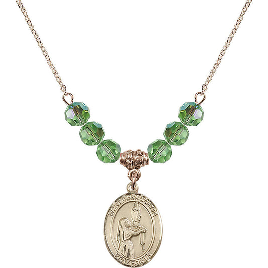 14kt Gold Filled Saint Bernadette Birthstone Necklace with Peridot Beads - 8017