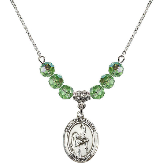 Sterling Silver Saint Bernadette Birthstone Necklace with Peridot Beads - 8017