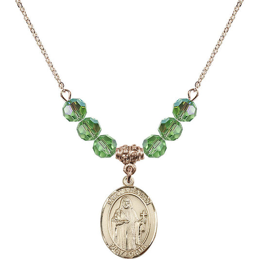 14kt Gold Filled Saint Brendan the Navigator Birthstone Necklace with Peridot Beads - 8018