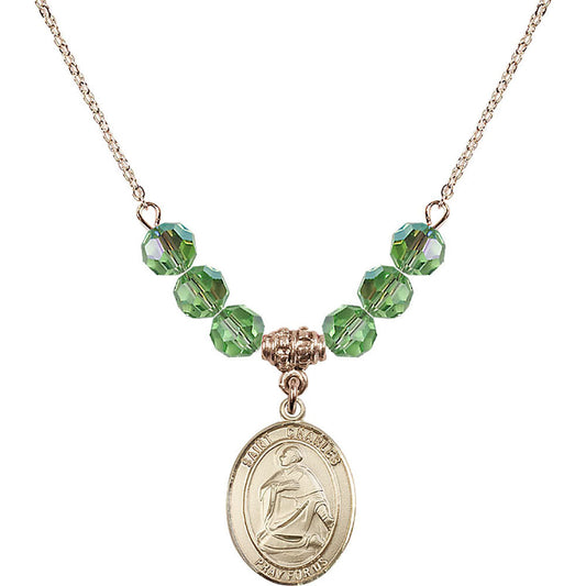 14kt Gold Filled Saint Charles Borromeo Birthstone Necklace with Peridot Beads - 8020