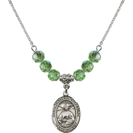 Sterling Silver Saint Catherine Laboure Birthstone Necklace with Peridot Beads - 8021