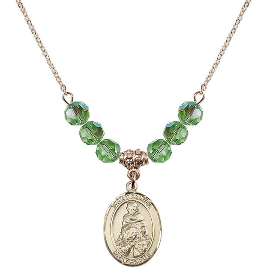 14kt Gold Filled Saint Daniel Birthstone Necklace with Peridot Beads - 8024