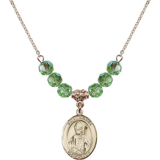 14kt Gold Filled Saint Dennis Birthstone Necklace with Peridot Beads - 8025