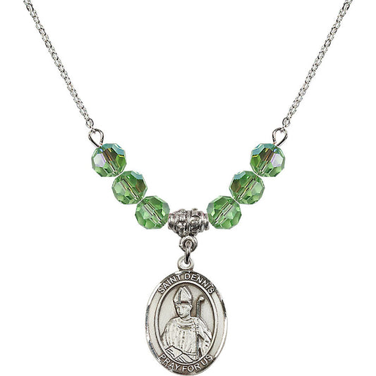 Sterling Silver Saint Dennis Birthstone Necklace with Peridot Beads - 8025