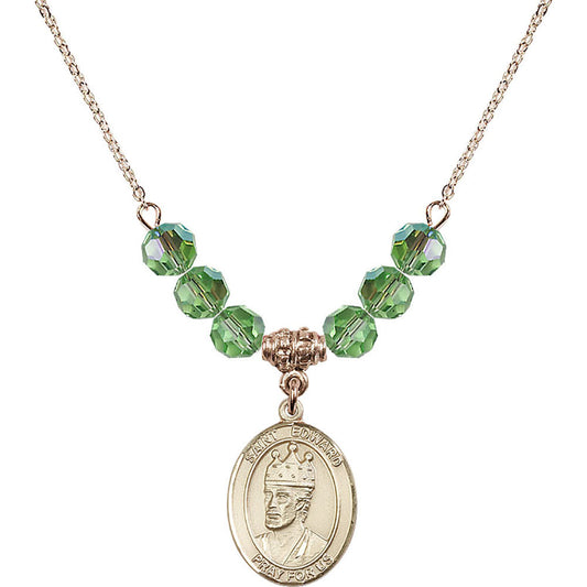 14kt Gold Filled Saint Edward the Confessor Birthstone Necklace with Peridot Beads - 8026