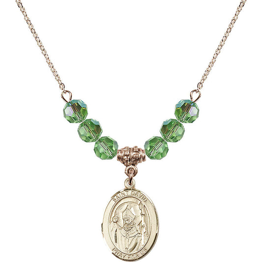 14kt Gold Filled Saint David of Wales Birthstone Necklace with Peridot Beads - 8027
