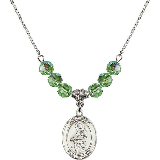 Sterling Silver Saint Jane of Valois Birthstone Necklace with Peridot Beads - 8029