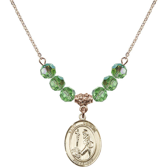 14kt Gold Filled Saint Dominic de Guzman Birthstone Necklace with Peridot Beads - 8030