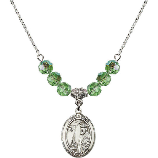 Sterling Silver Saint Elmo Birthstone Necklace with Peridot Beads - 8031