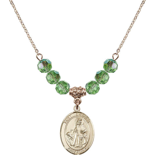 14kt Gold Filled Saint Dymphna Birthstone Necklace with Peridot Beads - 8032
