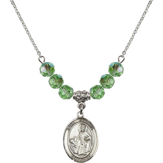 Sterling Silver Saint Dymphna Birthstone Necklace with Peridot Beads - 8032