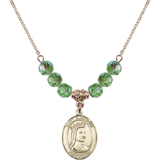 14kt Gold Filled Saint Elizabeth of Hungary Birthstone Necklace with Peridot Beads - 8033