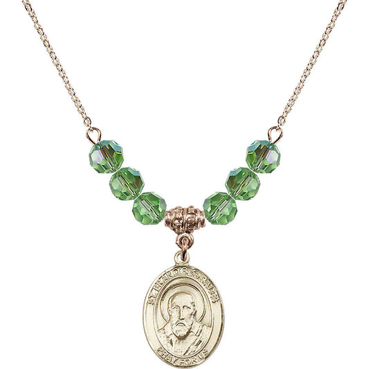 14kt Gold Filled Saint Francis de Sales Birthstone Necklace with Peridot Beads - 8035