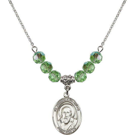 Sterling Silver Saint Francis de Sales Birthstone Necklace with Peridot Beads - 8035