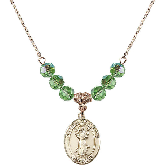 14kt Gold Filled Saint Francis of Assisi Birthstone Necklace with Peridot Beads - 8036