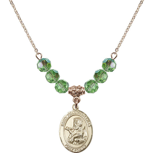 14kt Gold Filled Saint Francis Xavier Birthstone Necklace with Peridot Beads - 8037