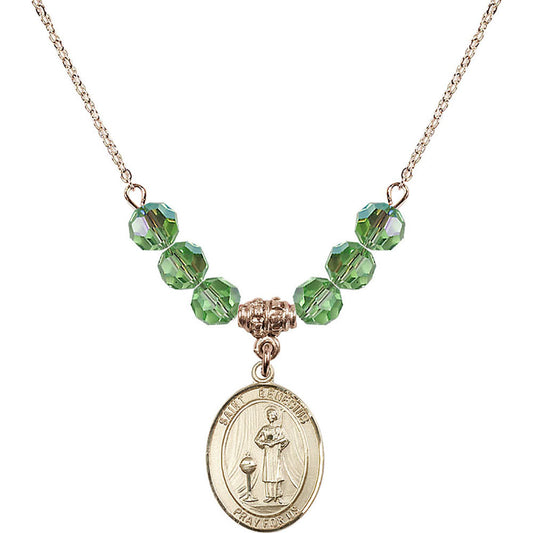 14kt Gold Filled Saint Genesius of Rome Birthstone Necklace with Peridot Beads - 8038