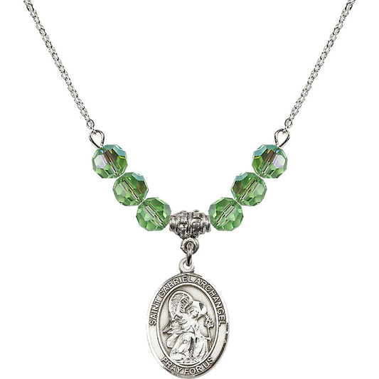 Sterling Silver Saint Gabriel the Archangel Birthstone Necklace with Peridot Beads - 8039