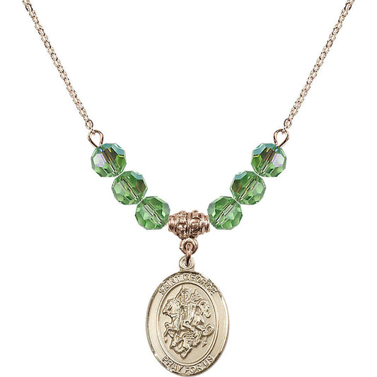 14kt Gold Filled Saint George Birthstone Necklace with Peridot Beads - 8040
