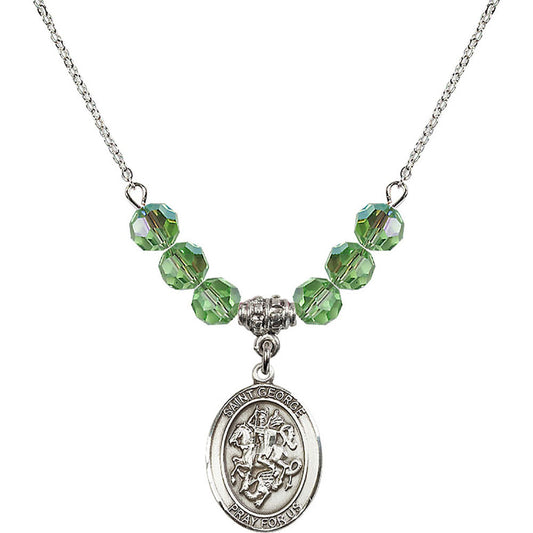 Sterling Silver Saint George Birthstone Necklace with Peridot Beads - 8040