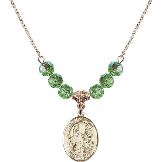 14kt Gold Filled Saint Genevieve Birthstone Necklace with Peridot Beads - 8041