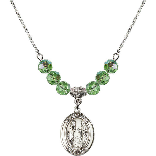 Sterling Silver Saint Genevieve Birthstone Necklace with Peridot Beads - 8041