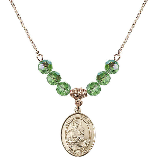 14kt Gold Filled Saint Gerard Majella Birthstone Necklace with Peridot Beads - 8042