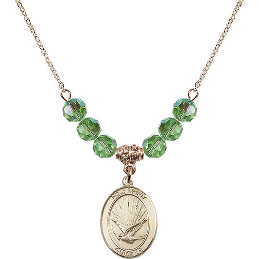 14kt Gold Filled Holy Spirit Birthstone Necklace with Peridot Beads - 8044