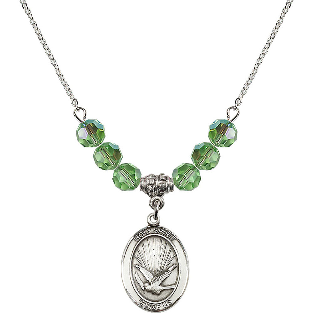 Sterling Silver Holy Spirit Birthstone Necklace with Peridot Beads - 8044