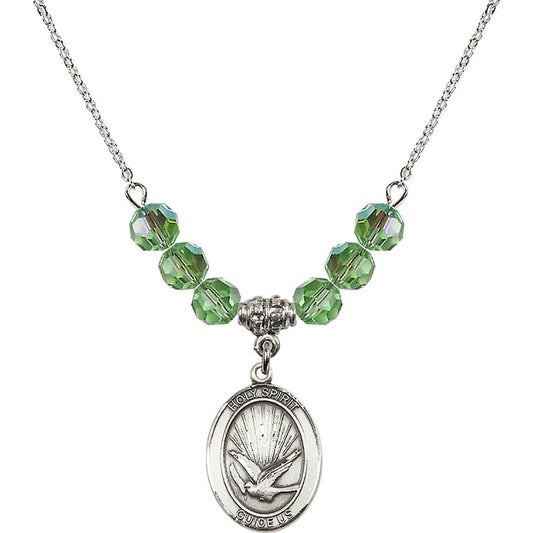 Sterling Silver Holy Spirit Birthstone Necklace with Peridot Beads - 8044