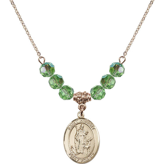 14kt Gold Filled Saint Hubert of Liege Birthstone Necklace with Peridot Beads - 8045