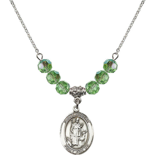 Sterling Silver Saint Hubert of Liege Birthstone Necklace with Peridot Beads - 8045