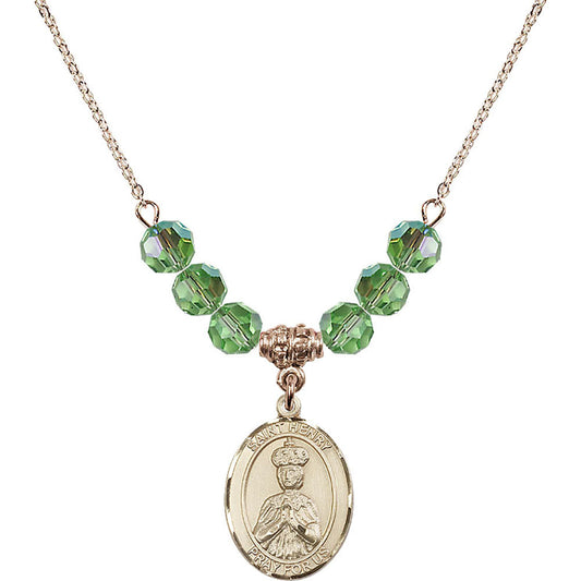 14kt Gold Filled Saint Henry II Birthstone Necklace with Peridot Beads - 8046