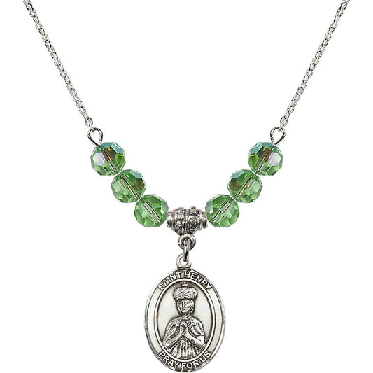 Sterling Silver Saint Henry II Birthstone Necklace with Peridot Beads - 8046