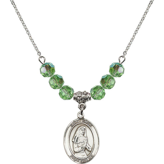 Sterling Silver Saint Emily de Vialar Birthstone Necklace with Peridot Beads - 8047
