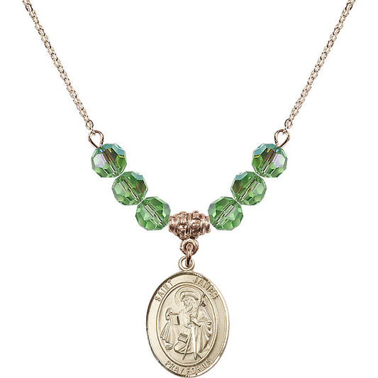 14kt Gold Filled Saint James the Greater Birthstone Necklace with Peridot Beads - 8050
