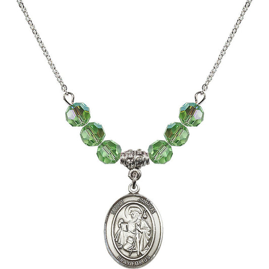 Sterling Silver Saint James the Greater Birthstone Necklace with Peridot Beads - 8050
