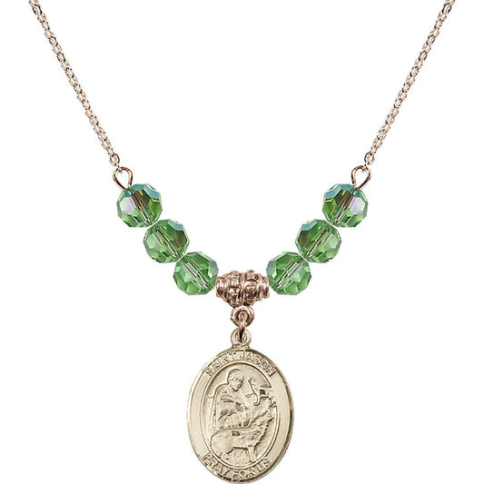 14kt Gold Filled Saint Jason Birthstone Necklace with Peridot Beads - 8051