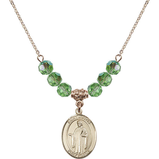 14kt Gold Filled Saint Justin Birthstone Necklace with Peridot Beads - 8052