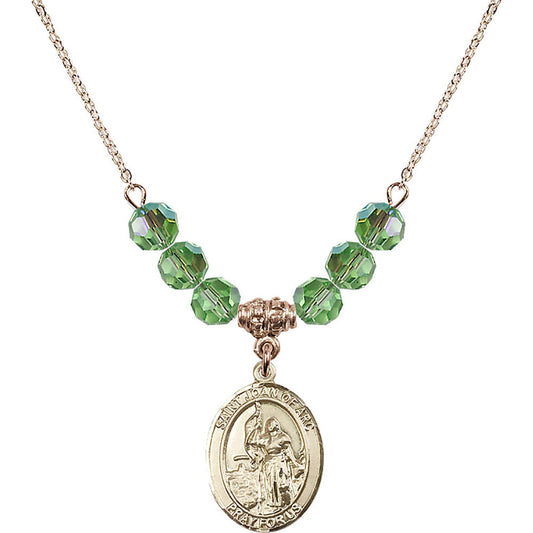 14kt Gold Filled Saint Joan of Arc Birthstone Necklace with Peridot Beads - 8053