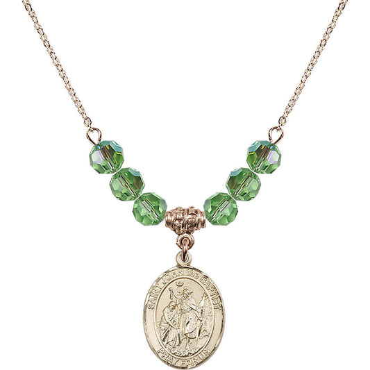 14kt Gold Filled Saint John the Baptist Birthstone Necklace with Peridot Beads - 8054