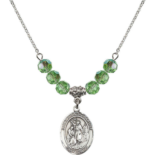 Sterling Silver Saint John the Baptist Birthstone Necklace with Peridot Beads - 8054